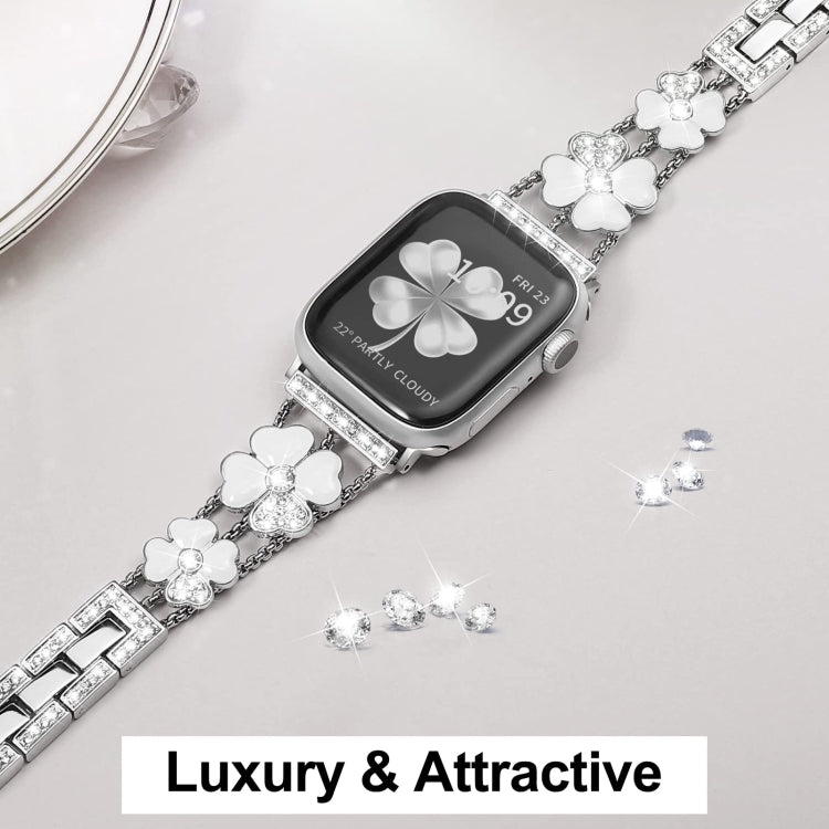 For Apple Watch 2 38mm Petal Metal Diamond Watch Band(Sliver+White)
