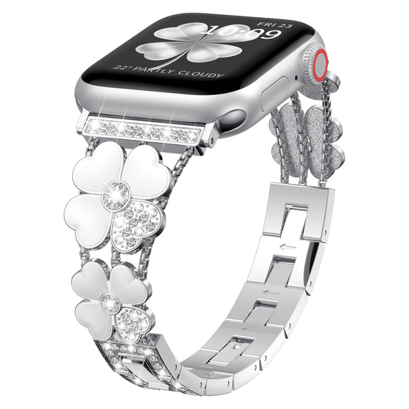 For Apple Watch 2 38mm Petal Metal Diamond Watch Band(Sliver+White)