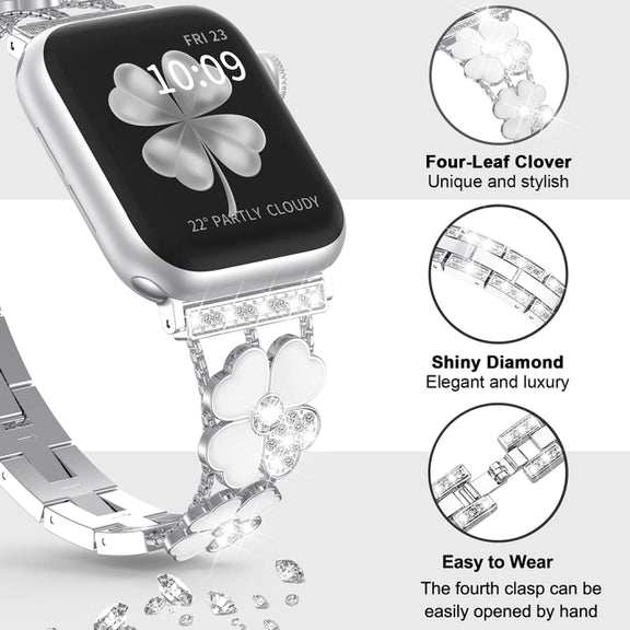 For Apple Watch 2 42 mm Petal Metal Diamond Watch Band(Silver+White)