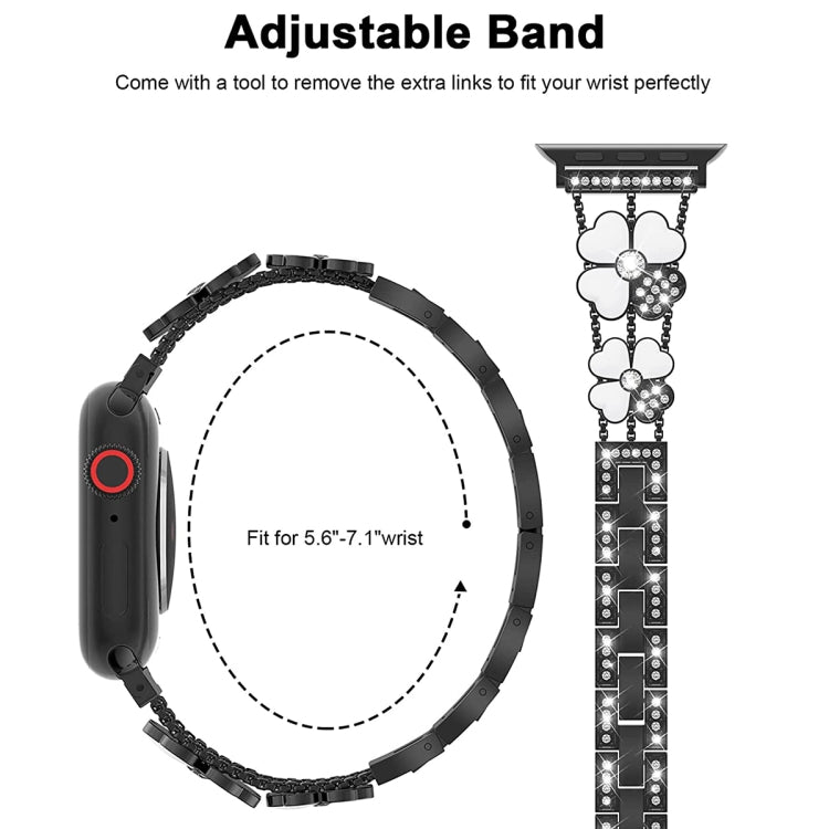 For Apple Watch 38mm Petal Metal Diamond Watch Band(Black+White)