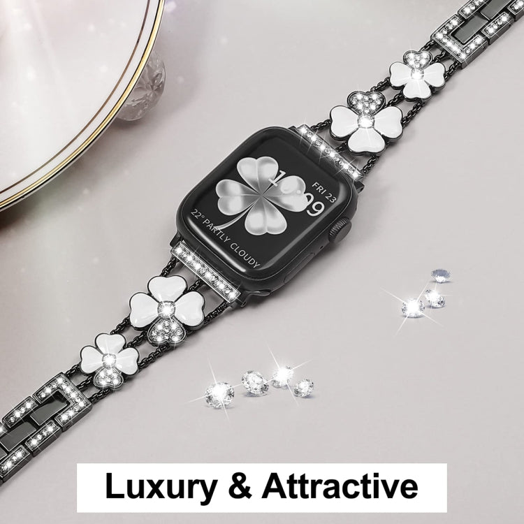 For Apple Watch 38mm Petal Metal Diamond Watch Band(Black+White)