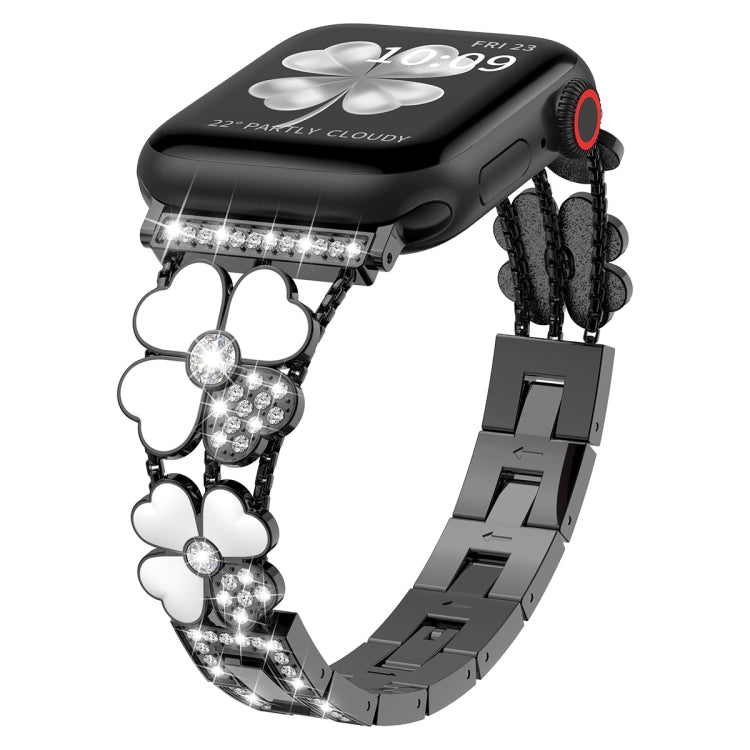 For Apple Watch 42mm Petal Metal Diamond Watch Band(Black+White) -  by PMC TechLife | Online Shopping South Africa | PMC TechLife