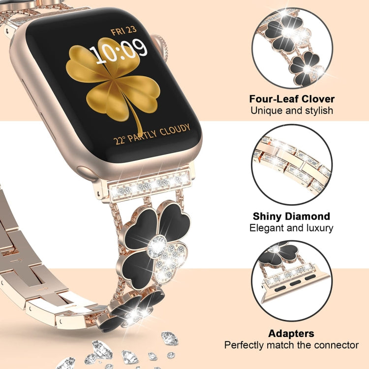 For Apple Watch 42mm Petal Metal Diamond Watch Band(Rose Gold+Black)