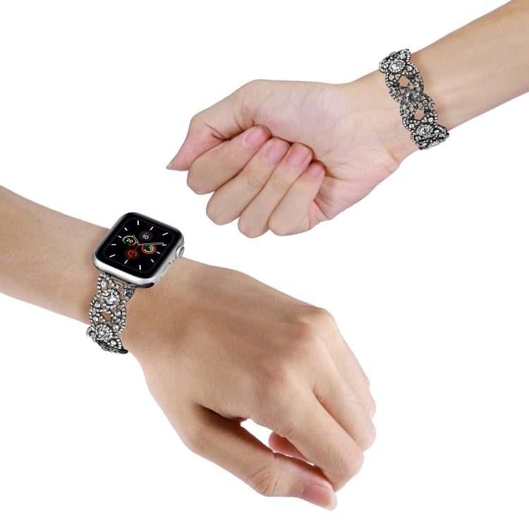4-Petal Diamond Metal Watch Band For Apple Watch Ultra 49mm(Black) -  by PMC TechLife | Online Shopping South Africa | PMC TechLife