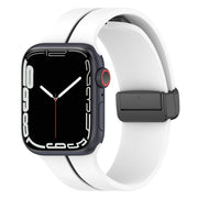 Two Color Folding Buckle Silicone Watch Band For Apple Watch Ultra 49mm(White+Black)