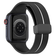 Two Color Folding Buckle Silicone Watch Band For Apple Watch Ultra 49mm(Black+White)