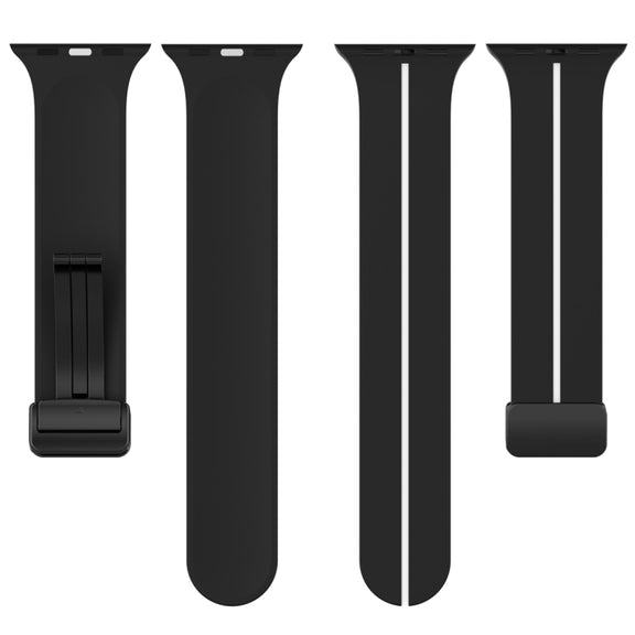 Two Color Folding Buckle Silicone Watch Band For Apple Watch Ultra 49mm(Black+White)