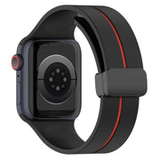 Two Color Folding Buckle Silicone Watch Band For Apple Watch Ultra 49mm(Black+Red)