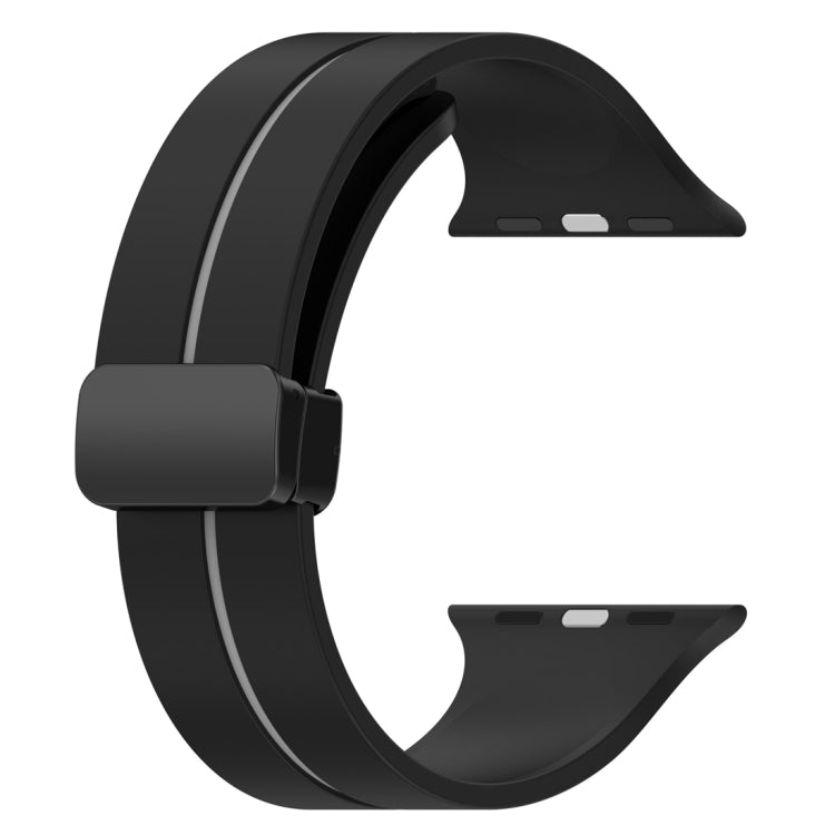 Two Color Folding Buckle Silicone Watch Band For Apple Watch Ultra 49mm(Black+Grey)