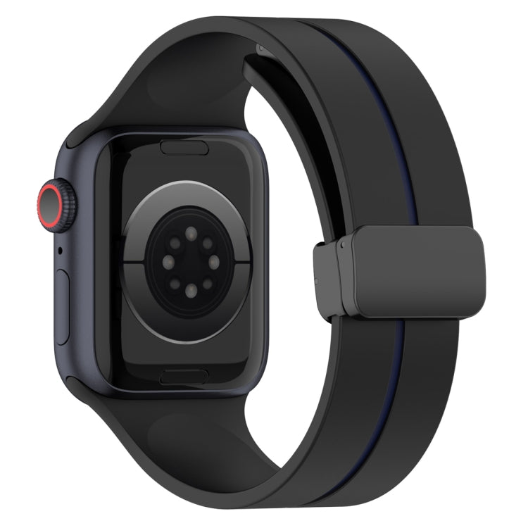 Two Color Folding Buckle Silicone Watch Band For Apple Watch Ultra 49mm(Black+Blue)