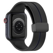 Two Color Folding Buckle Silicone Watch Band For Apple Watch Ultra 49mm(Black+Blue)