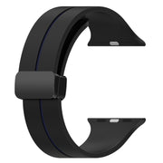Two Color Folding Buckle Silicone Watch Band For Apple Watch Ultra 49mm(Black+Blue)