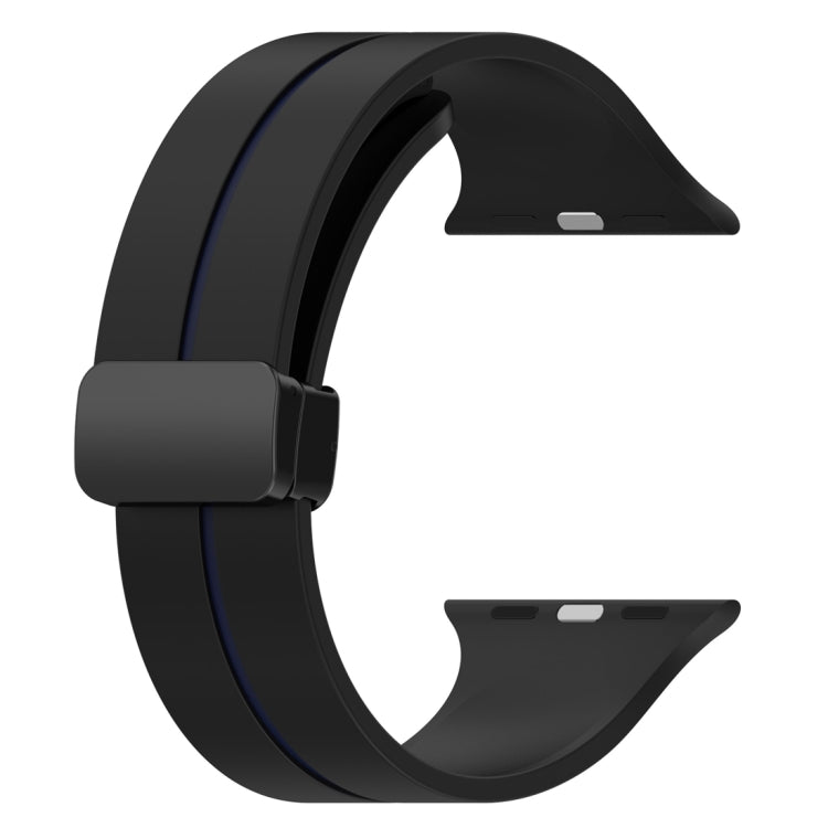 Two Color Folding Buckle Silicone Watch Band For Apple Watch Ultra 49mm(Black+Blue)