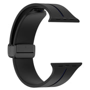 Two Color Folding Buckle Silicone Watch Band For Apple Watch Ultra 49mm(Black+Blue)