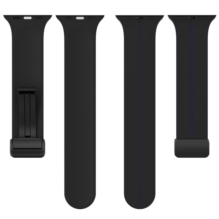 Two Color Folding Buckle Silicone Watch Band For Apple Watch Ultra 49mm(Black+Blue)