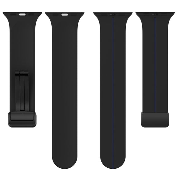 Two Color Folding Buckle Silicone Watch Band For Apple Watch Ultra 49mm(Black+Blue)