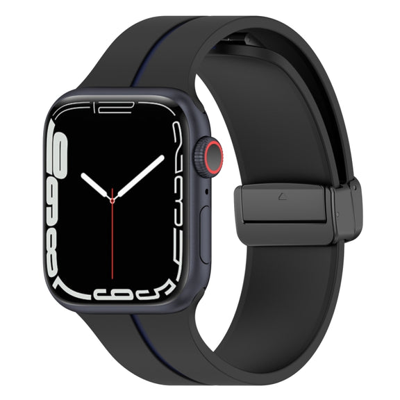 Two Color Folding Buckle Silicone Watch Band For Apple Watch Ultra 49mm(Black+Blue)