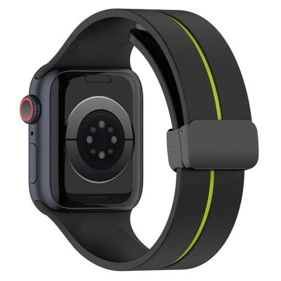 Two Color Folding Buckle Silicone Watch Band For Apple Watch Ultra 49mm(Black+Lime)