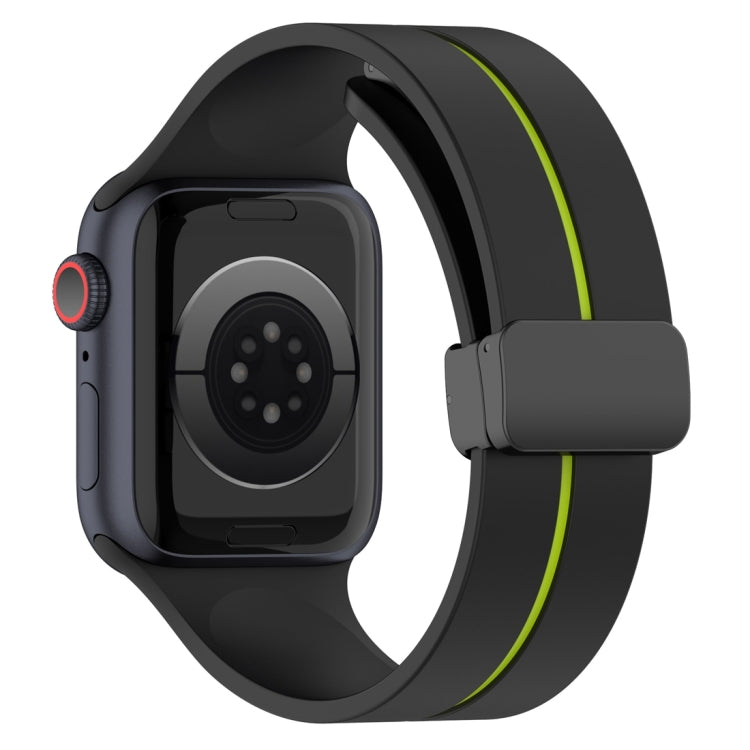 Two Color Folding Buckle Silicone Watch Band For Apple Watch Ultra 49mm(Black+Lime)