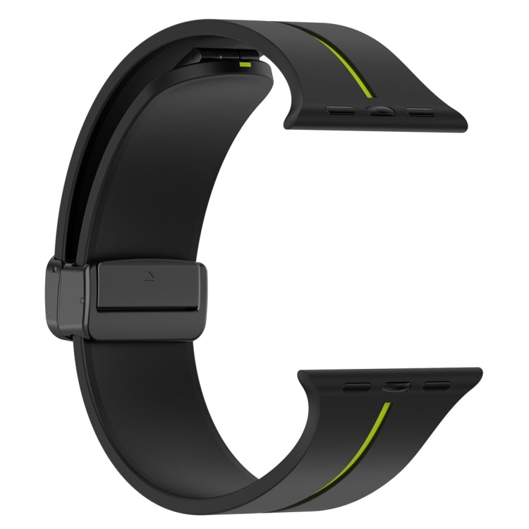 Two Color Folding Buckle Silicone Watch Band For Apple Watch Ultra 49mm(Black+Lime)
