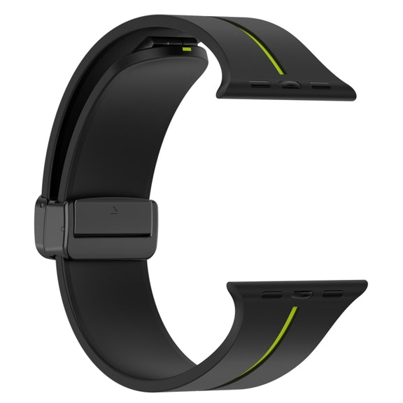 Two Color Folding Buckle Silicone Watch Band For Apple Watch Ultra 49mm(Black+Lime)