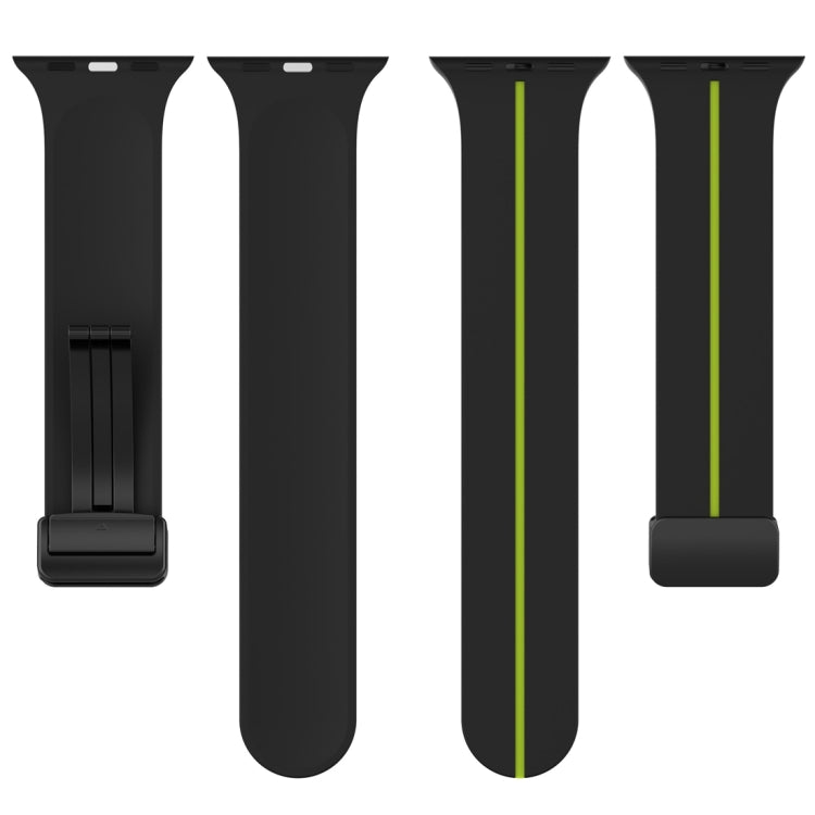 Two Color Folding Buckle Silicone Watch Band For Apple Watch Ultra 49mm(Black+Lime)
