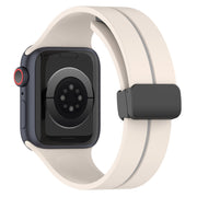 Two Color Folding Buckle Silicone Watch Band For Apple Watch Ultra 49mm(Starlight+Grey)