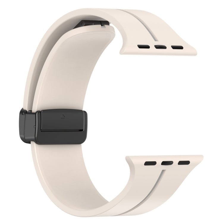 Two Color Folding Buckle Silicone Watch Band For Apple Watch Ultra 49mm(Starlight+Grey)