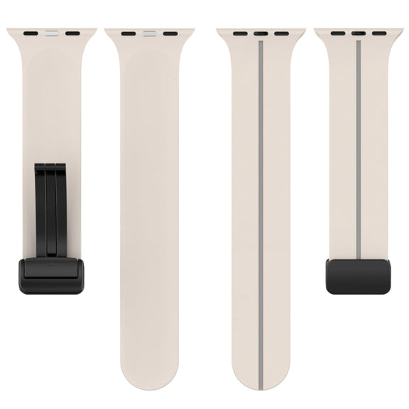 Two Color Folding Buckle Silicone Watch Band For Apple Watch Ultra 49mm(Starlight+Grey)