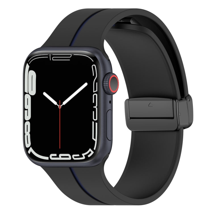 Two Color Folding Buckle Silicone Watch Band For Apple Watch 8 45mm(Black+Blue) -  by PMC TechLife | Online Shopping South Africa | PMC TechLife