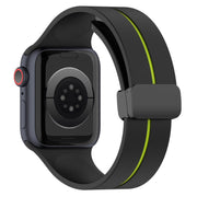 Two Color Folding Buckle Silicone Watch Band For Apple Watch 7 41mm(Black+Lime)
