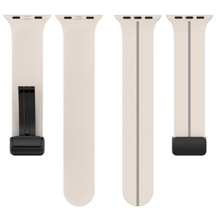 Two Color Folding Buckle Silicone Watch Band For Apple Watch 7 41mm(Starlight+Grey)