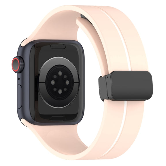 Two Color Folding Buckle Silicone Watch Band For Apple Watch 7 45mm(Pink+White)