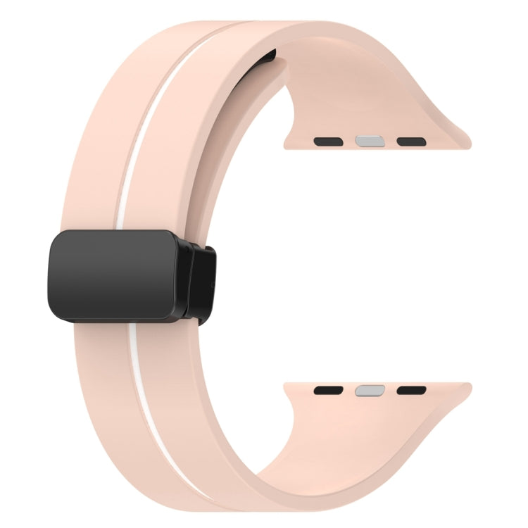 Two Color Folding Buckle Silicone Watch Band For Apple Watch 7 45mm(Pink+White)