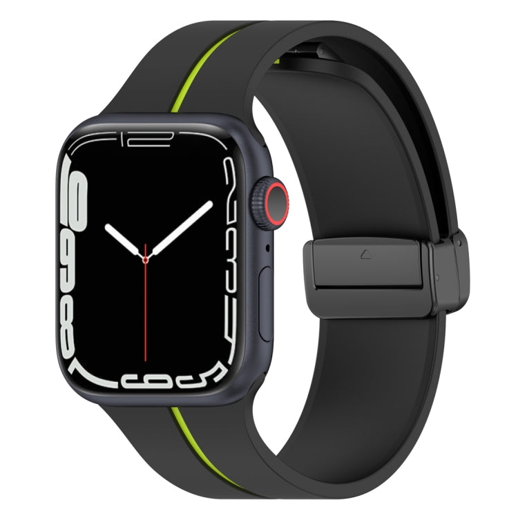 Two Color Folding Buckle Silicone Watch Band For Apple Watch 7 45mm(Black+Lime) -  by PMC TechLife | Online Shopping South Africa | PMC TechLife