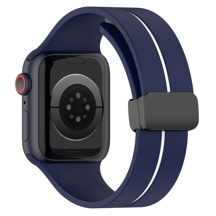 Two Color Folding Buckle Silicone Watch Band For Apple Watch 7 45mm(Midnight Blue+White) - Watch Bands by PMC TechLife | Online Shopping South Africa | PMC TechLife