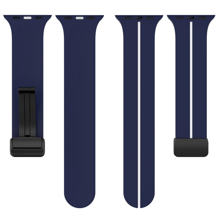 Two Color Folding Buckle Silicone Watch Band For Apple Watch 7 45mm(Midnight Blue+White) - Watch Bands by PMC TechLife | Online Shopping South Africa | PMC TechLife