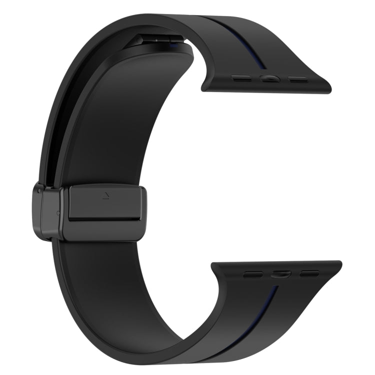 Two Color Folding Buckle Silicone Watch Band For Apple Watch SE 2022 40mm(Black+Blue)