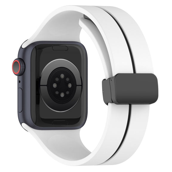 Two Color Folding Buckle Silicone Watch Band For Apple Watch SE 2022 44mm(White+Black)