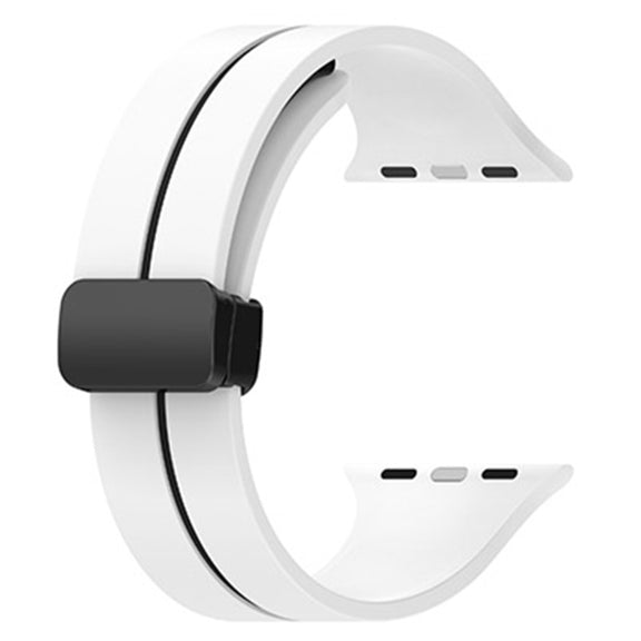 Two Color Folding Buckle Silicone Watch Band For Apple Watch SE 2022 44mm(White+Black)