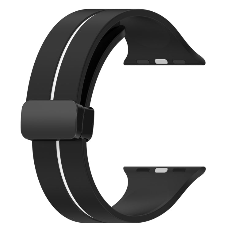 Two Color Folding Buckle Silicone Watch Band For Apple Watch SE 2022 44mm(Black+White) - Watch Bands by PMC TechLife | Online Shopping South Africa | PMC TechLife