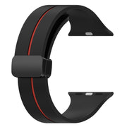 Two Color Folding Buckle Silicone Watch Band For Apple Watch SE 2022 44mm(Black+Red)
