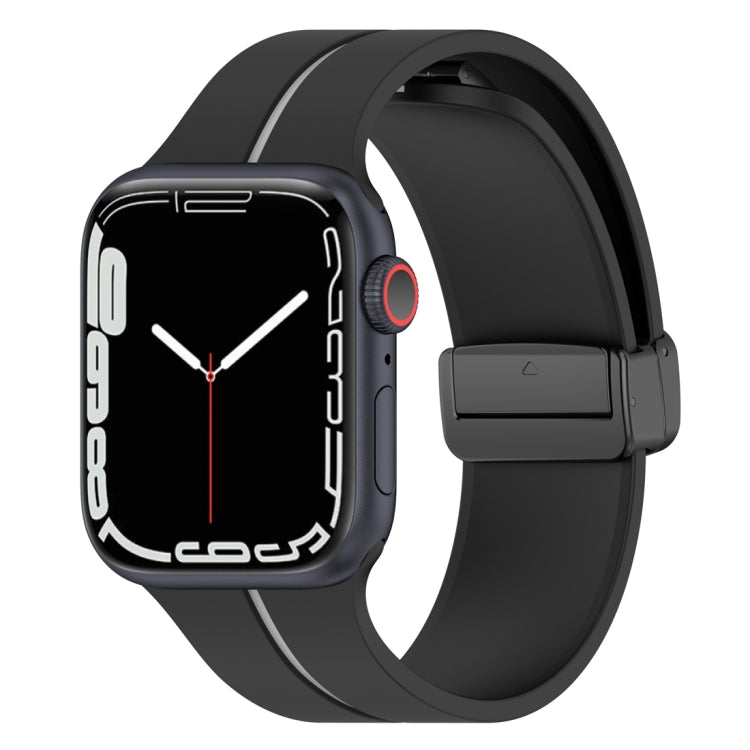 Two Color Folding Buckle Silicone Watch Band For Apple Watch SE 2022 44mm(Black+Grey) -  by PMC TechLife | Online Shopping South Africa | PMC TechLife