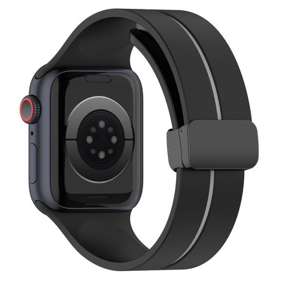 Two Color Folding Buckle Silicone Watch Band For Apple Watch SE 2022 44mm(Black+Grey)