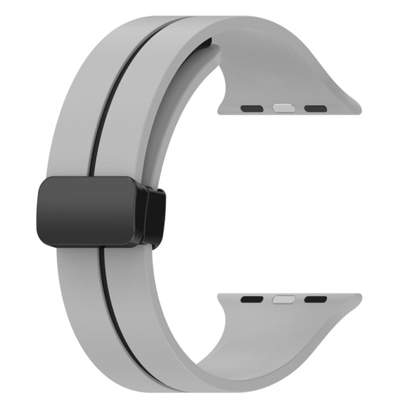 Two Color Folding Buckle Silicone Watch Band For Apple Watch SE 2022 44mm(Light Grey+Black)