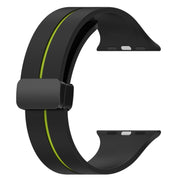 Two Color Folding Buckle Silicone Watch Band For Apple Watch SE 44mm(Black+Lime)