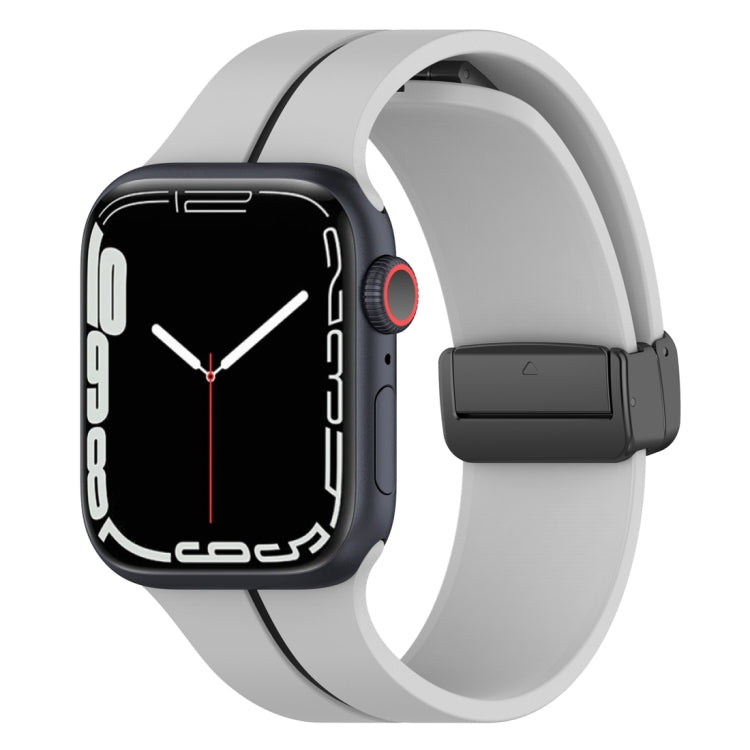 Two Color Folding Buckle Silicone Watch Band For Apple Watch SE 44mm(Light Grey+Black) - Watch Bands by PMC TechLife | Online Shopping South Africa | PMC TechLife