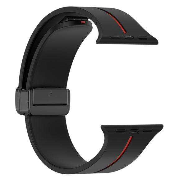 Two Color Folding Buckle Silicone Watch Band For Apple Watch 6 40mm(Black+Red)