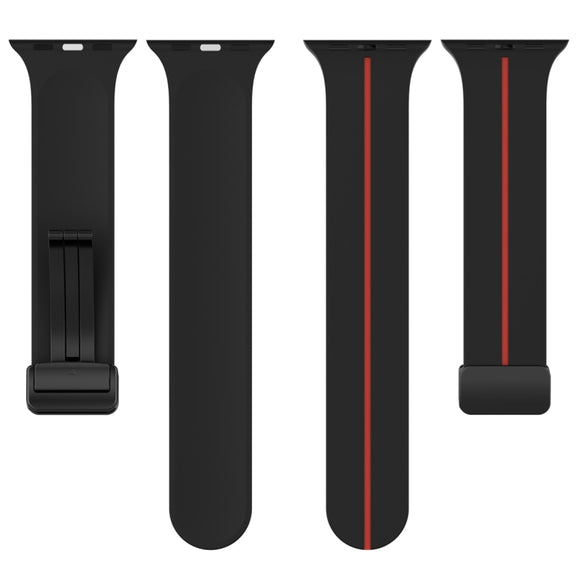 Two Color Folding Buckle Silicone Watch Band For Apple Watch 6 40mm(Black+Red)