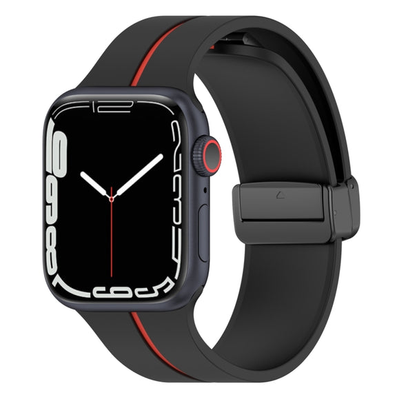 Two Color Folding Buckle Silicone Watch Band For Apple Watch 6 40mm(Black+Red)